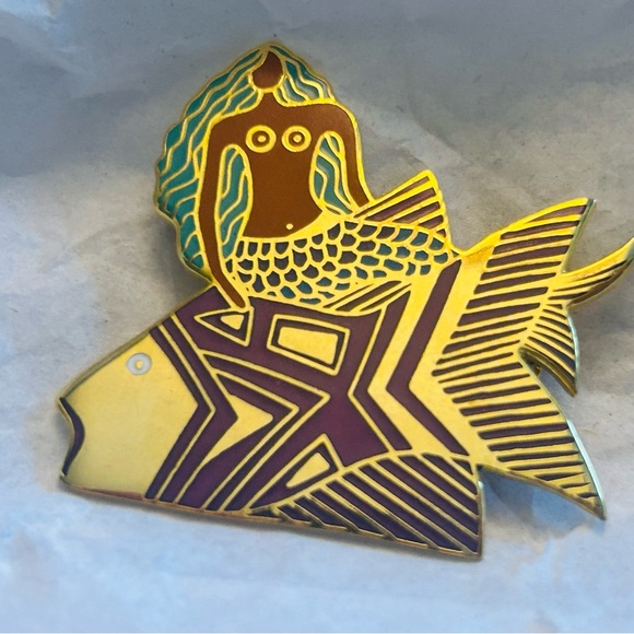 NEW YEAR Sale 💎SEA GODDESS Mermaid Rare Laurel Burch Signed Vintage Brooch 🧜♀️💎 - Picture 4 of 5
